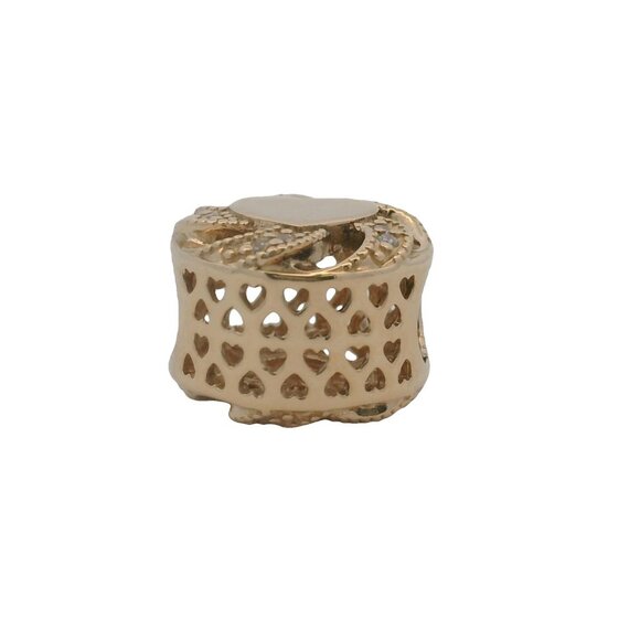 Pandora Solid 14kt Yellow Gold and CZ Cubic Zirconia Ribbon Heart Charm - Picture 3 of 5